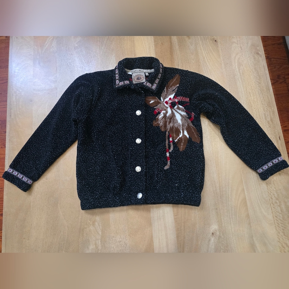 Vtg County Clothing Co Southwestern Feather Fleece Jacket Concho Buttons S